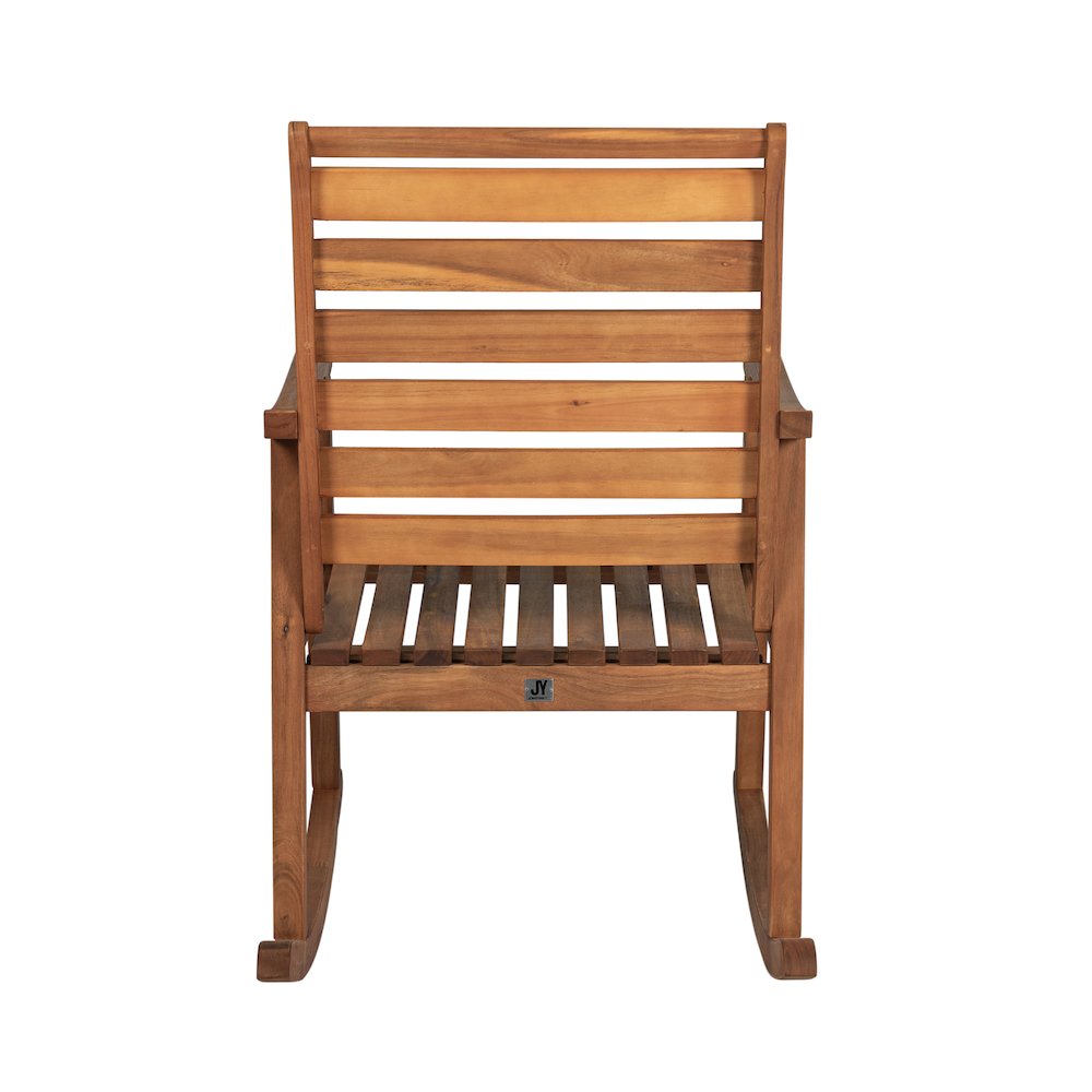 Carey Classic Solid Acacia Wood Slat-Back Outdoor Rocking Chair in Teak Finish. Picture 4
