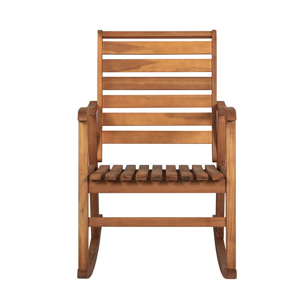 Carey Classic Solid Acacia Wood Slat-Back Outdoor Rocking Chair in Teak Finish. Picture 2