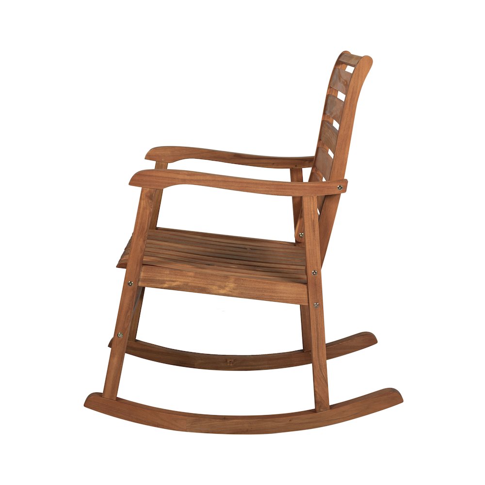 Carey Classic Solid Acacia Wood Slat-Back Outdoor Rocking Chair in Teak Finish. Picture 3