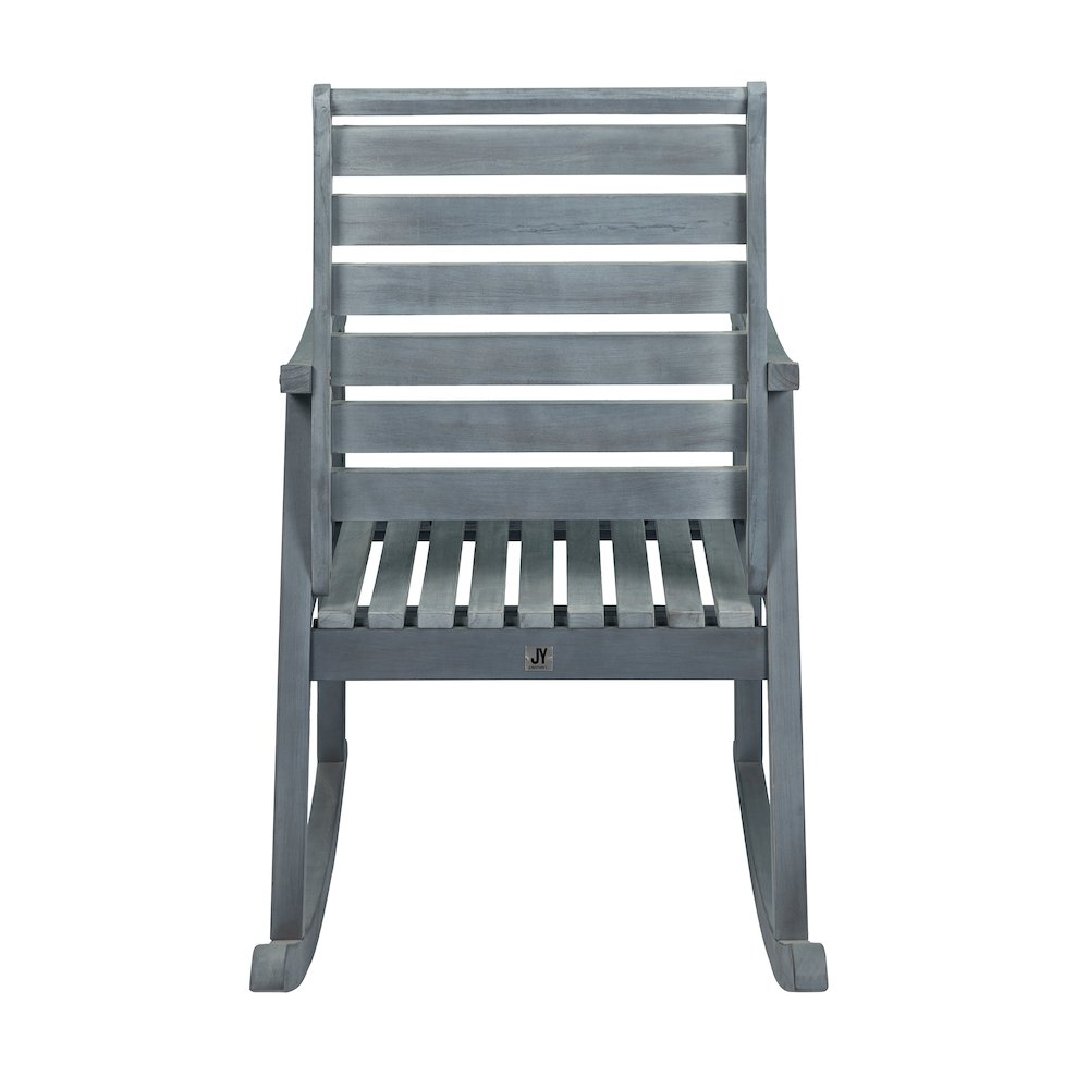 Carey Modern Slat Back Acacia Wood Patio Outdoor Rocking Chair. Picture 4
