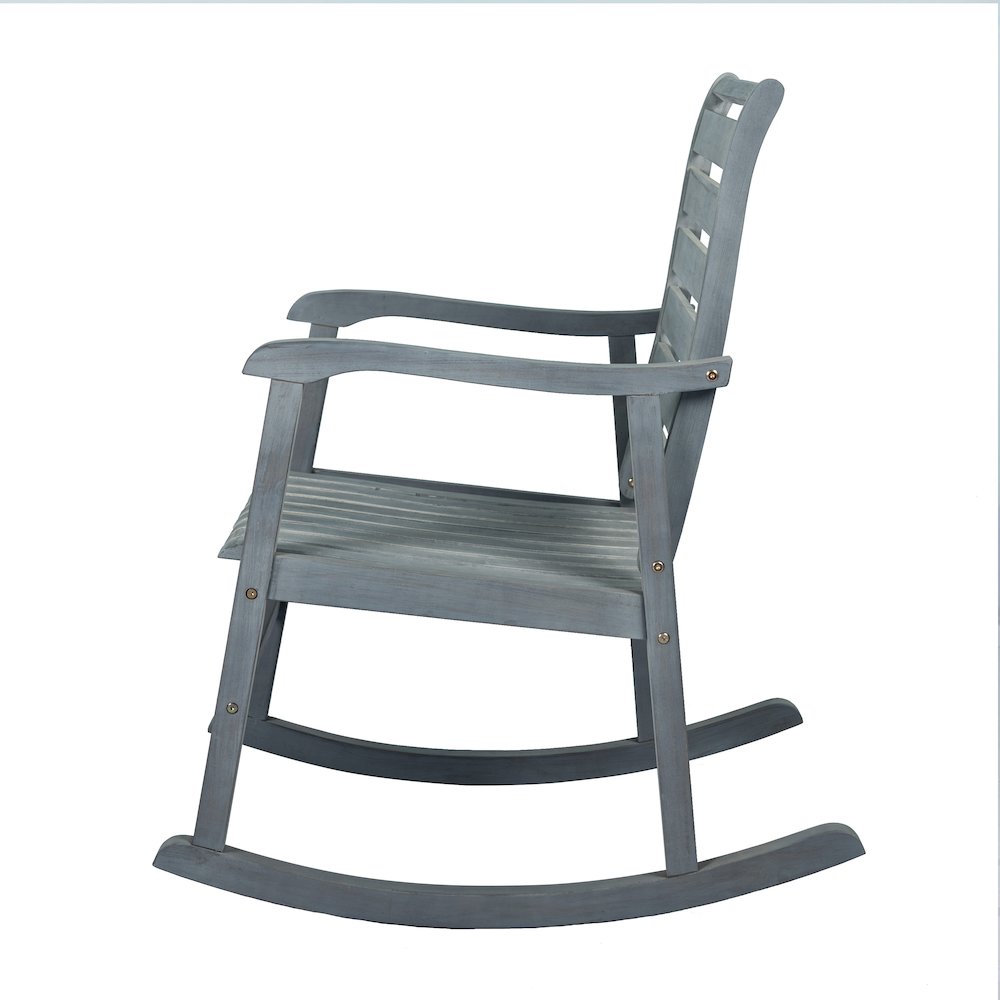 Carey Modern Slat Back Acacia Wood Patio Outdoor Rocking Chair. Picture 3