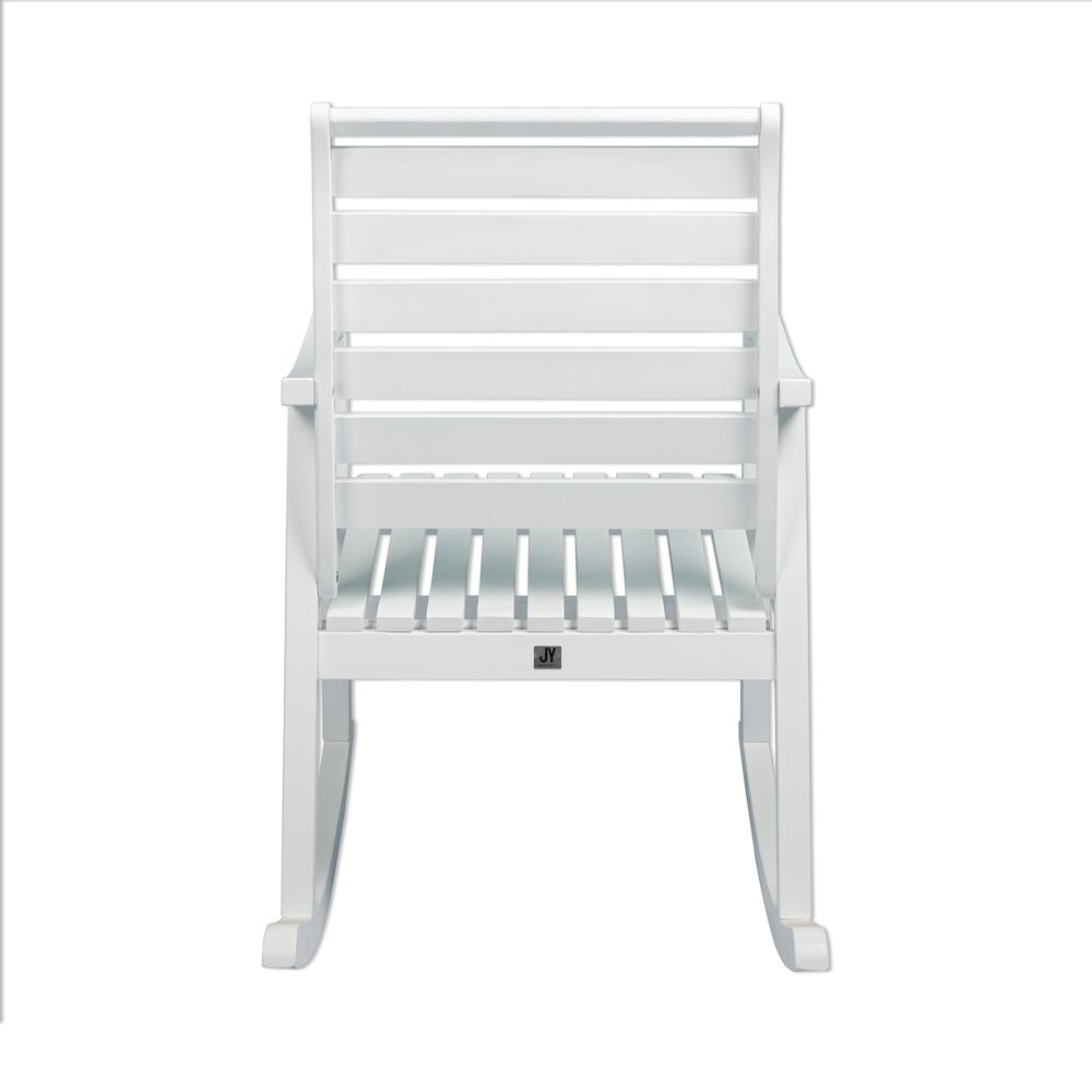 Carey Classic Solid Acacia Wood Slat-Back Outdoor Rocking Chair in White Finish. Picture 4