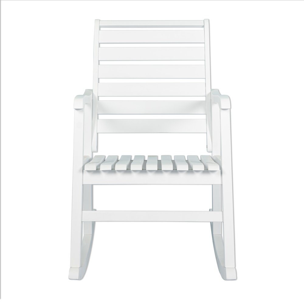 Carey Classic Solid Acacia Wood Slat-Back Outdoor Rocking Chair in White Finish. Picture 2