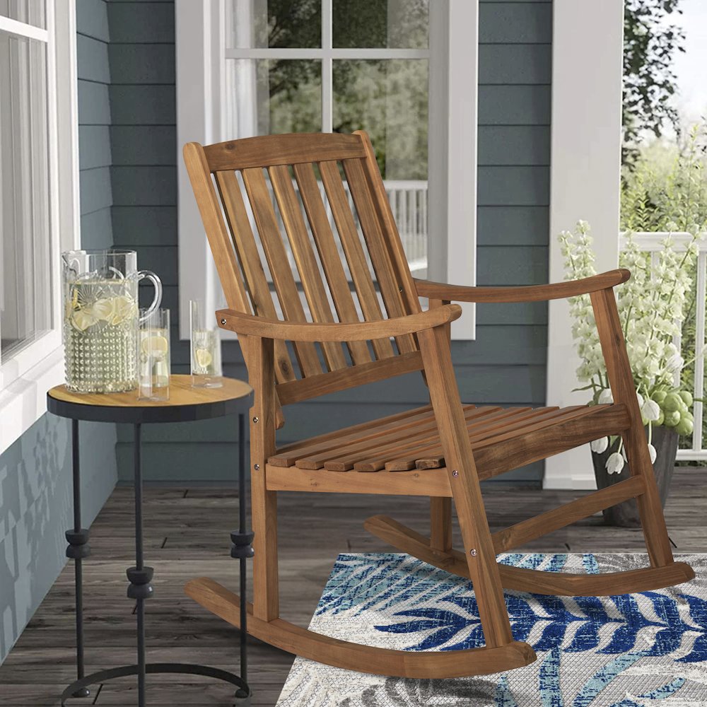 Penny Classic Solid Acacia Wood Outdoor Rocking Chair. Picture 5