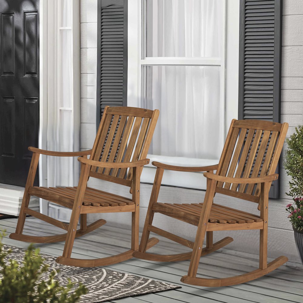 Perry Classic Acacia Wood Outdoor Rocking Chair Set of 2. Picture 5
