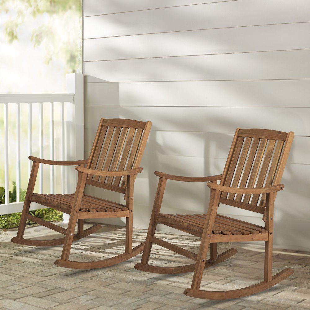 Perry Classic Acacia Wood Outdoor Rocking Chair Set of 2. Picture 6