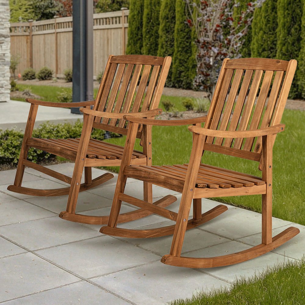 Perry Classic Acacia Wood Outdoor Rocking Chair Set of 2. Picture 7