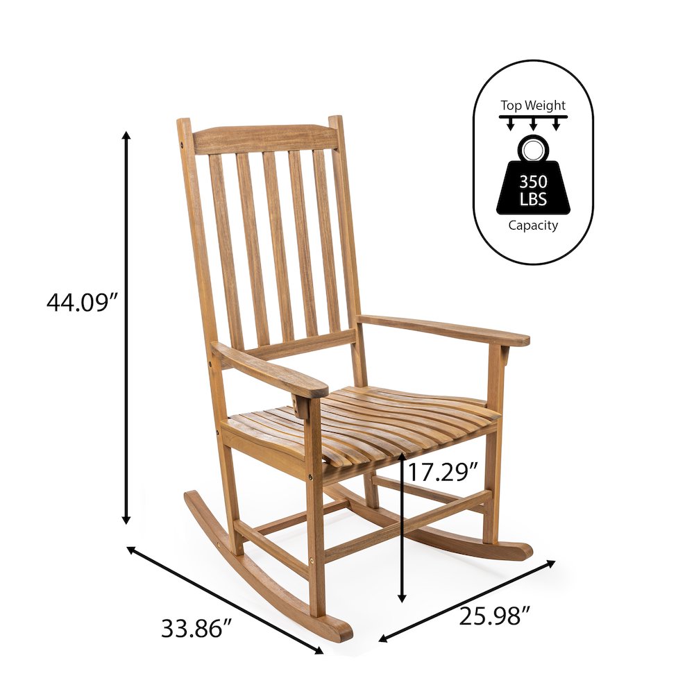 Seagrove Classic Solid Acacia Wood Outdoor Rocking Chair in Teak Brown. Picture 3