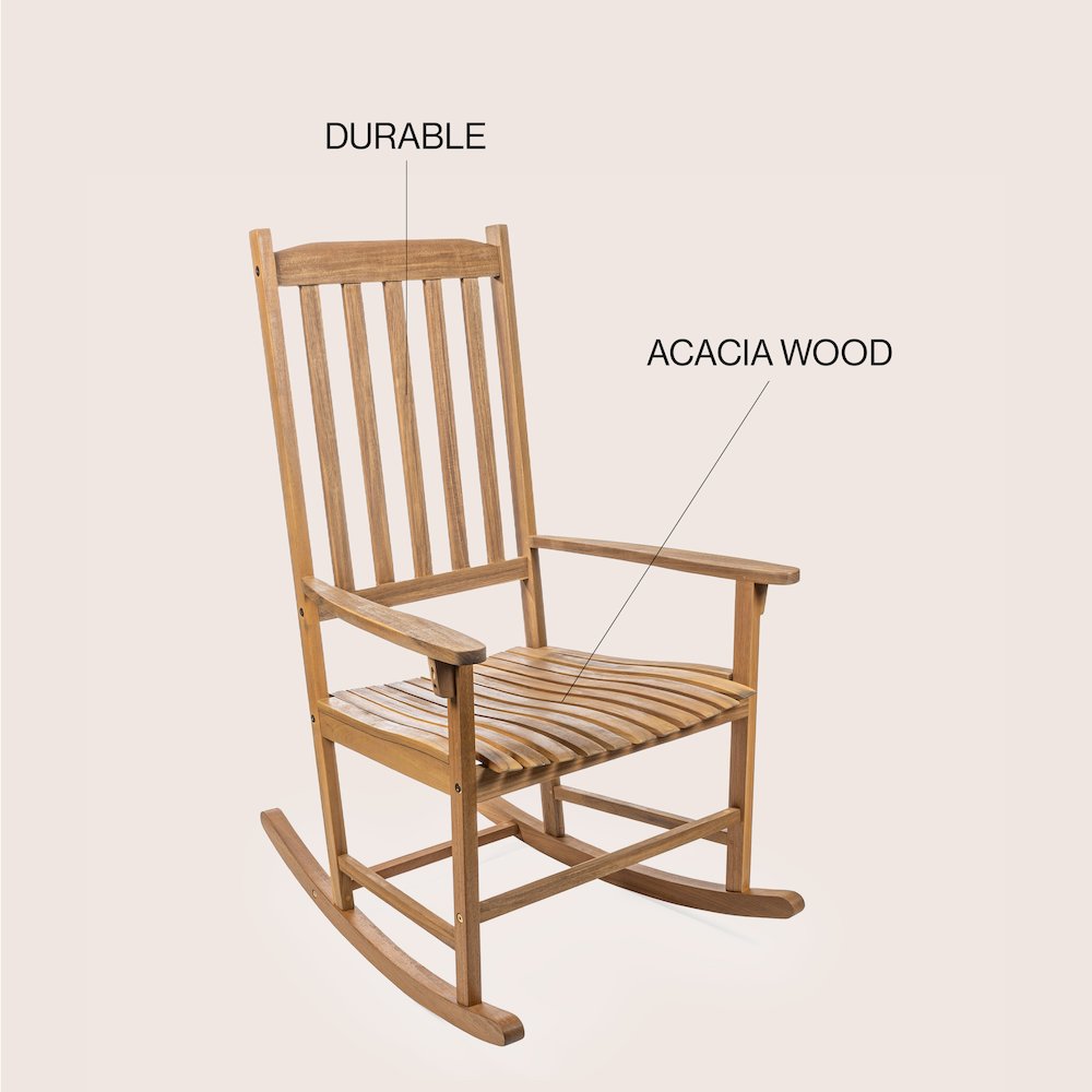 Seagrove Classic Solid Acacia Wood Outdoor Rocking Chair in Teak Brown. Picture 4