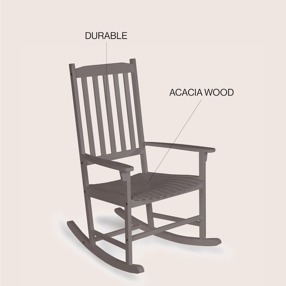 Slat-Back 350-Lbs Support Acacia Wood Outdoor Rocking Chair. Picture 4