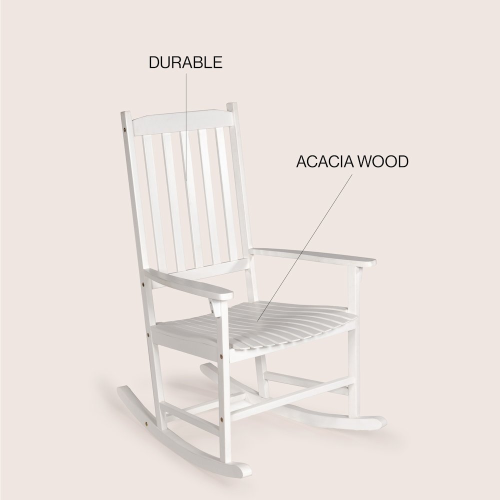 Seagrove Classic Solid Acacia Wood Outdoor Rocking Chair in White. Picture 4