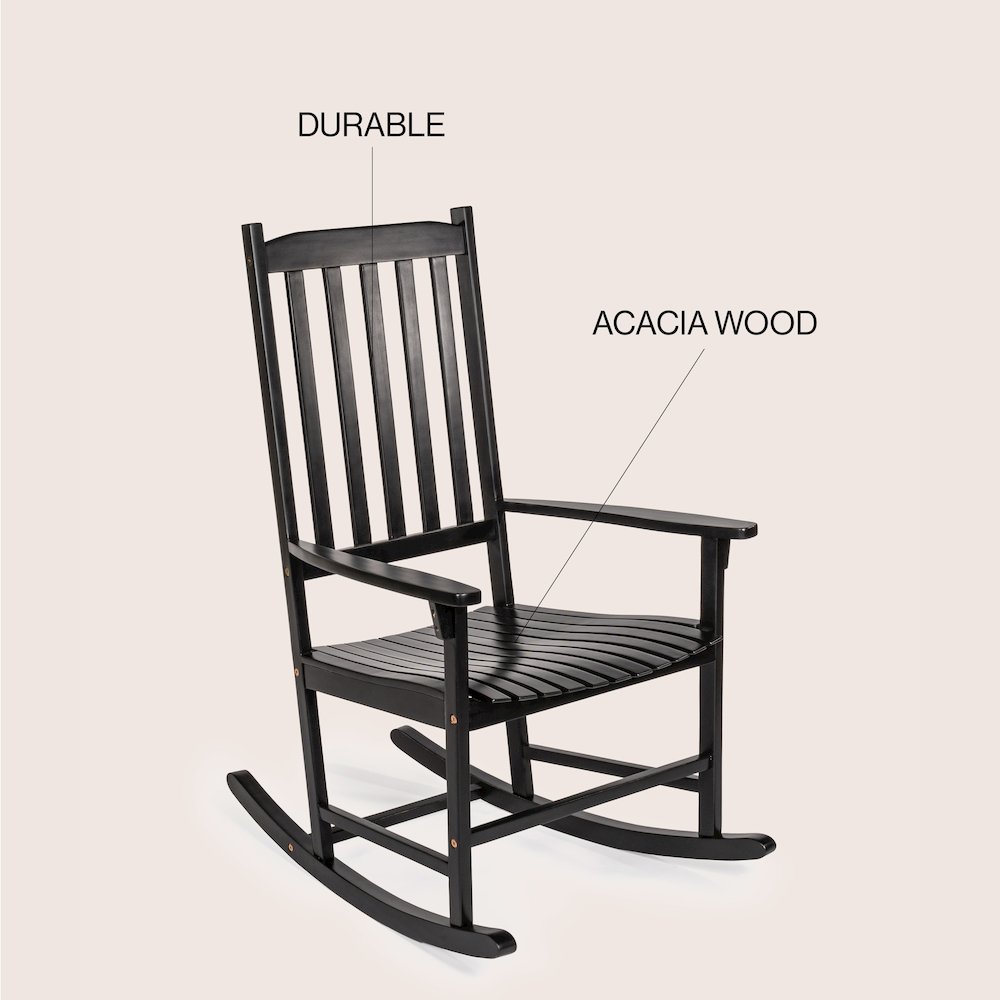 Seagrove Classic Solid Acacia Wood Outdoor Rocking Chair in Black. Picture 4