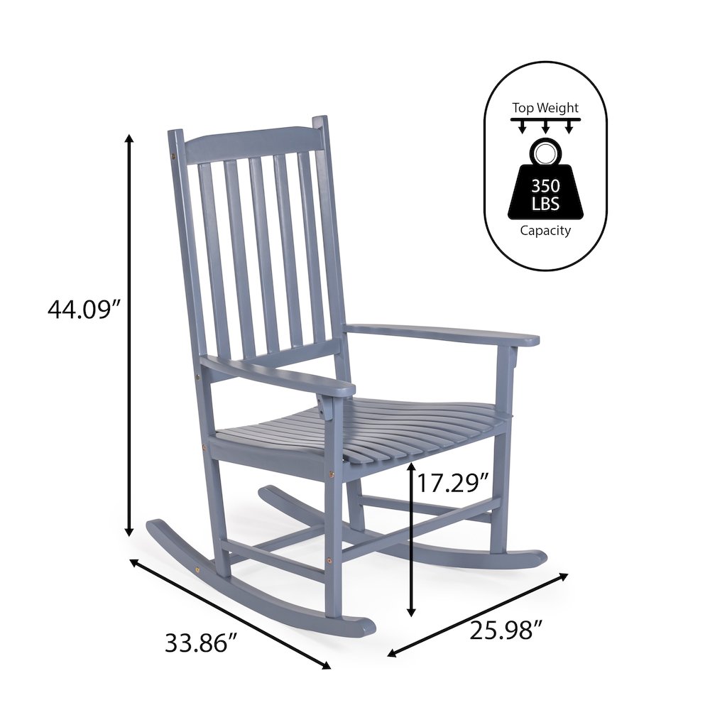 Seagrove Classic Solid Acacia Wood Outdoor Rocking Chair in Cashmere Blue. Picture 3