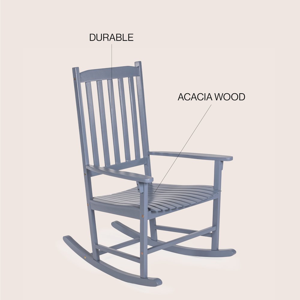 Seagrove Classic Solid Acacia Wood Outdoor Rocking Chair in Cashmere Blue. Picture 4