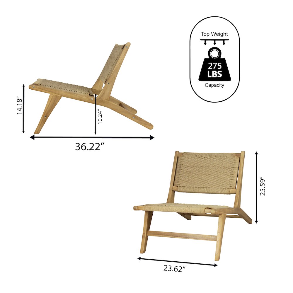 Parker Bohemian Armless Woven Yarn and Solid Indonesian Teak Wood Accent Lounge. Picture 4