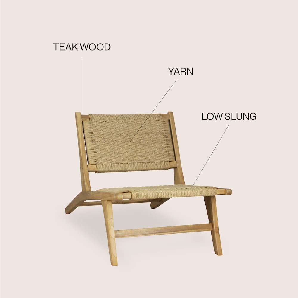 Parker Bohemian Armless Woven Yarn and Solid Indonesian Teak Wood Accent Lounge. Picture 5