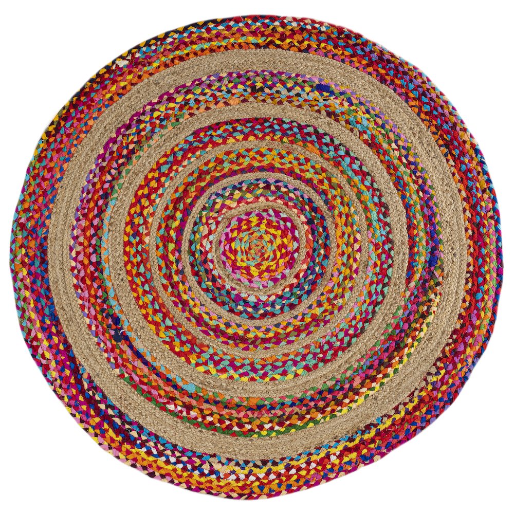 Isla Round Boho Braided Rag Jute Area Rug. Picture 1