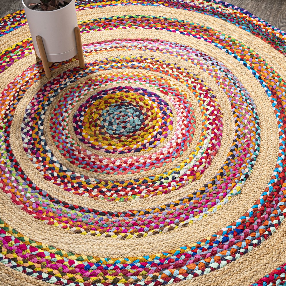 Isla Round Boho Braided Rag Jute Area Rug. Picture 2