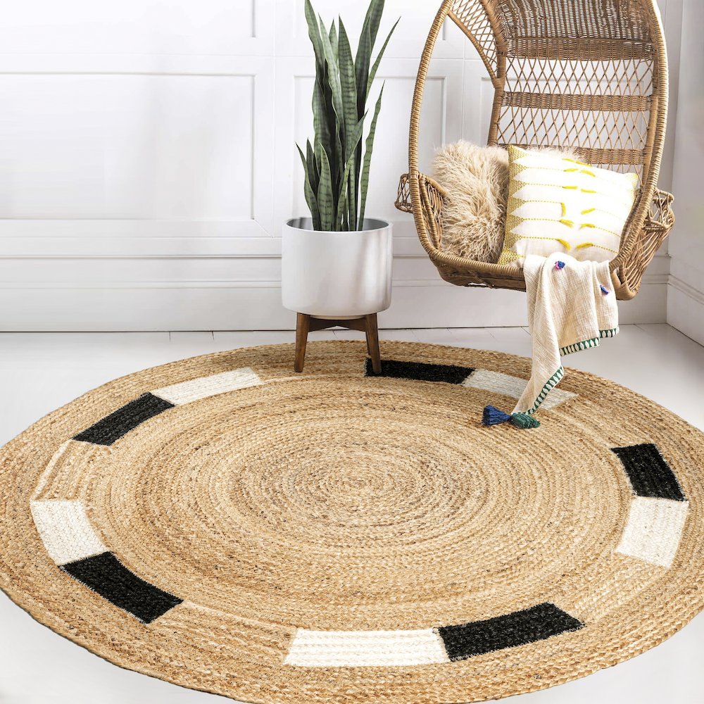 Porto Geometric Jute Circle Area Rug. Picture 6