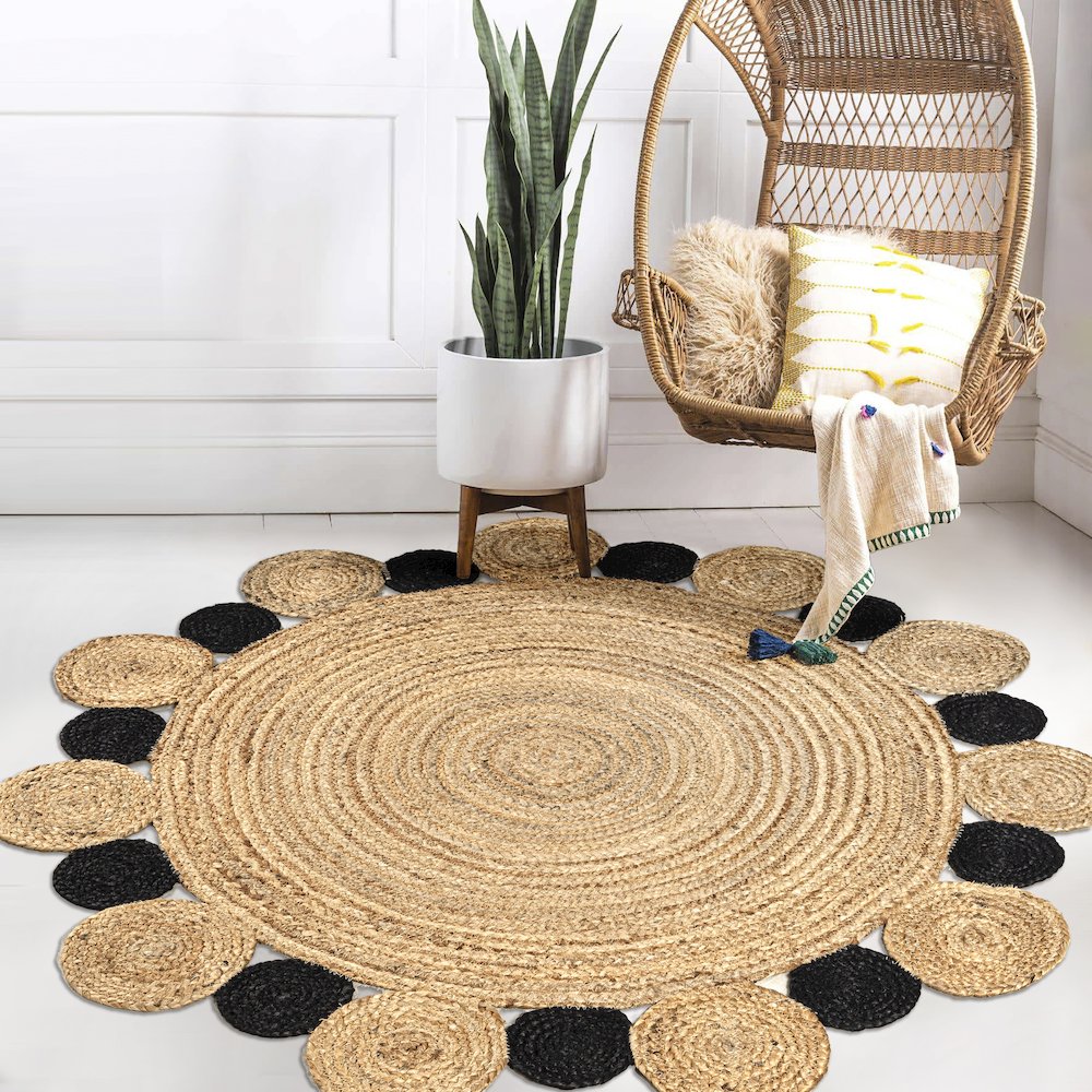 Ayana Two Tone Jute Hippy Circle Area Rug. Picture 6