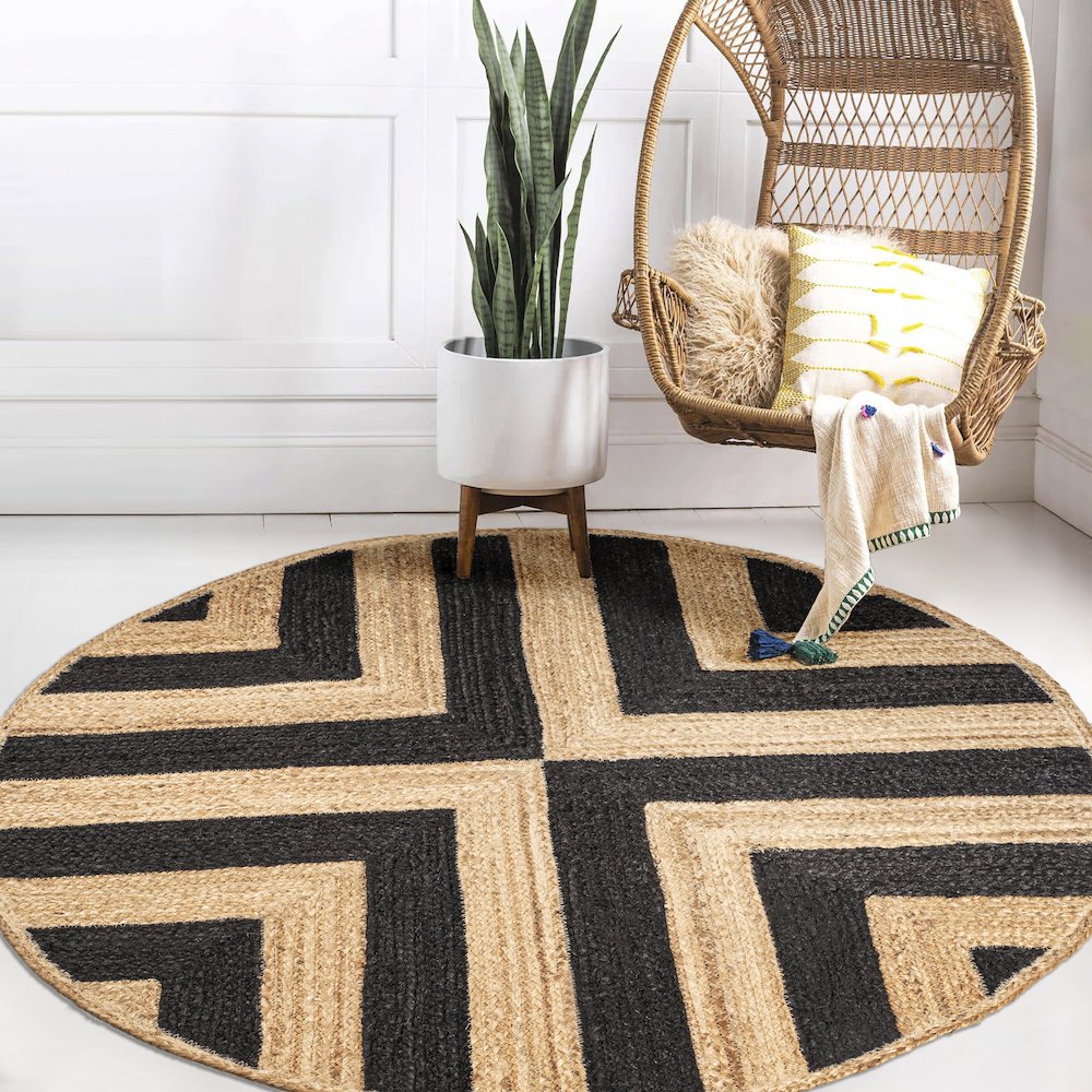 Piper Two Tone Chevron Round Jute Area Rug. Picture 6