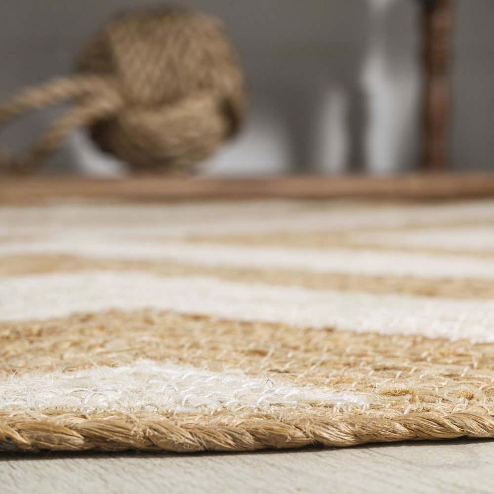 Piper Two Tone Chevron Round Jute Area Rug. Picture 4
