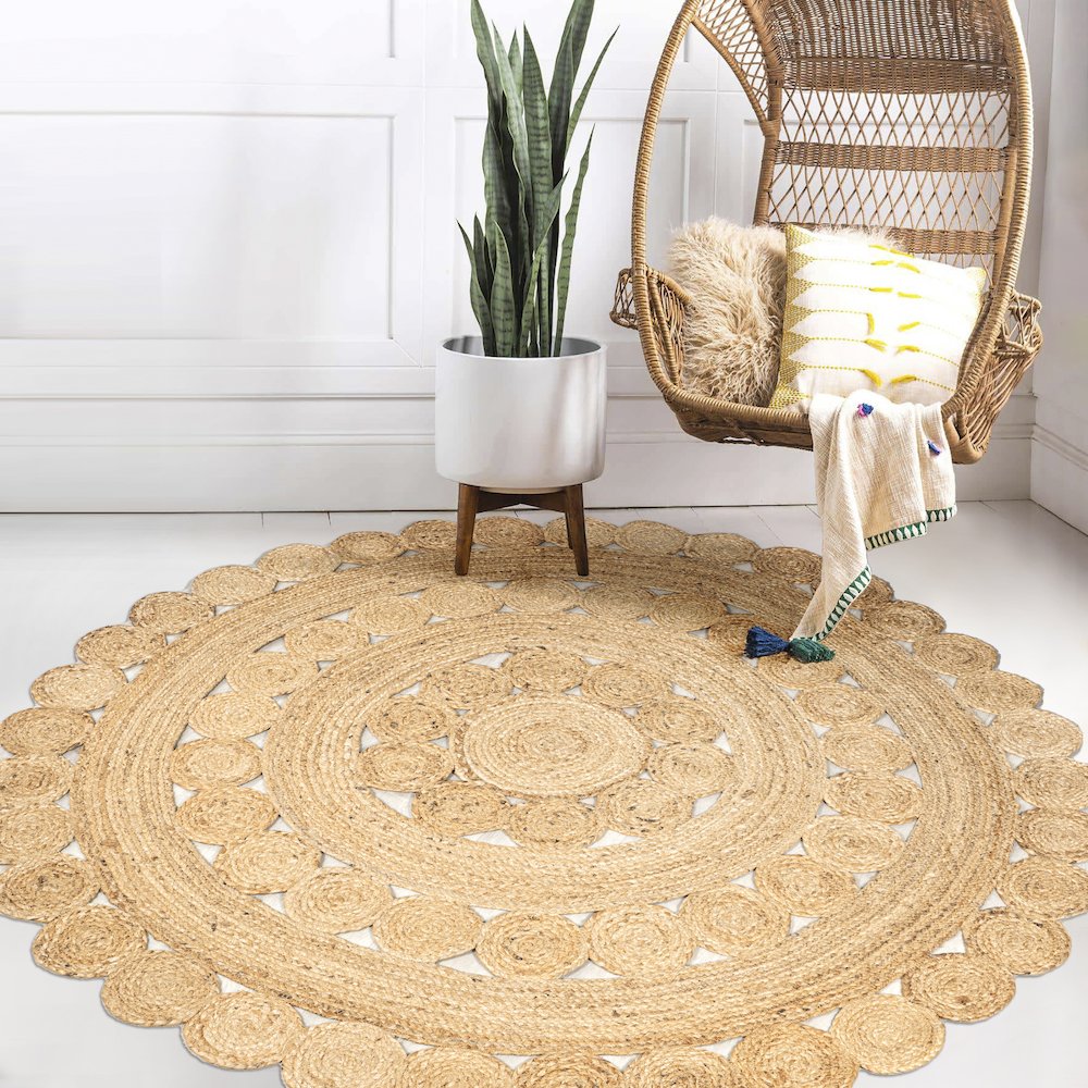 Daisy Hippy Jute Medallion Circle Area Rug. Picture 6