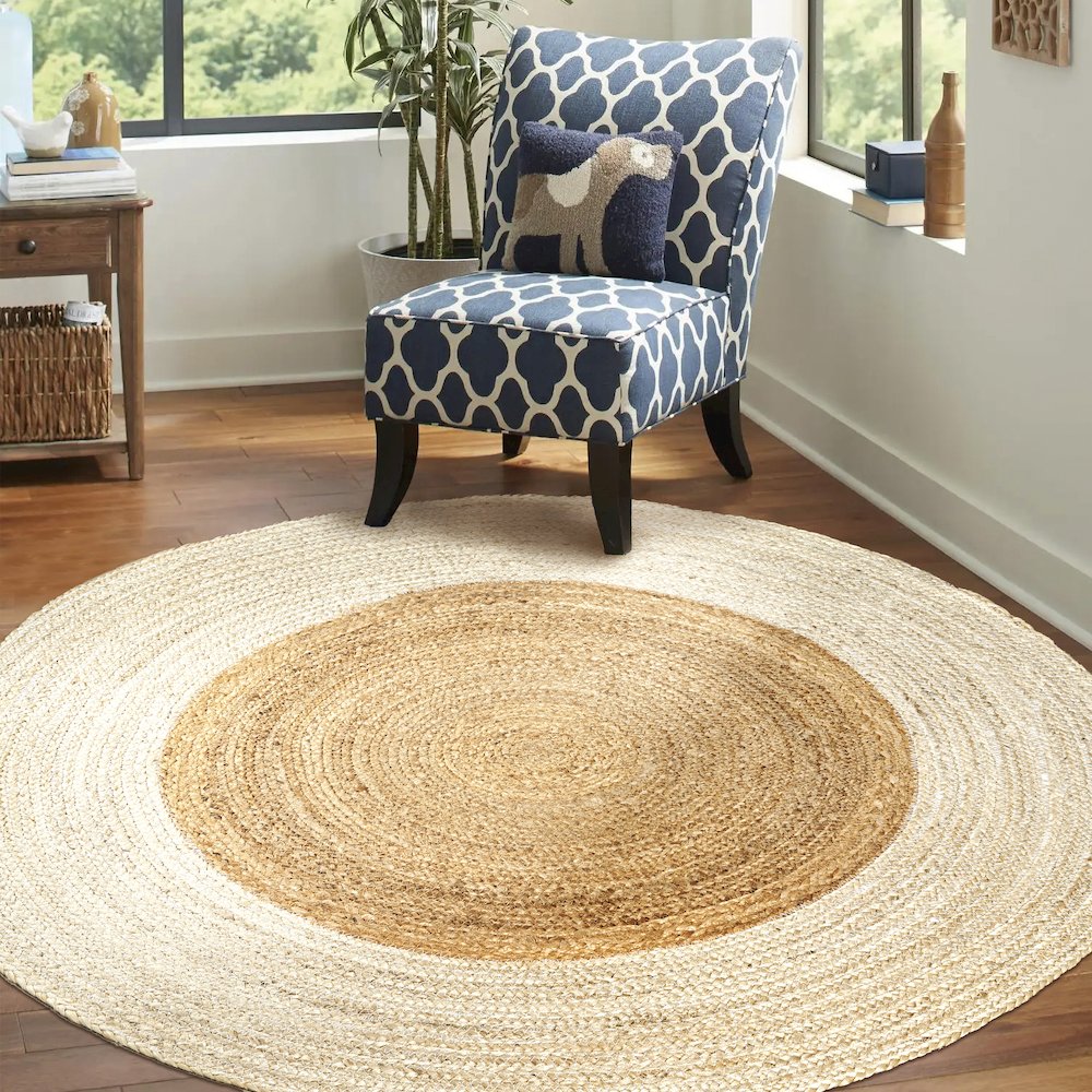 Oceana Two Tone Boho Jute Circle Area Rug. Picture 6