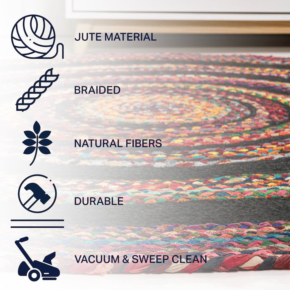 Abyss Braided Bohemian Coastal Round Jute Area Rug. Picture 3
