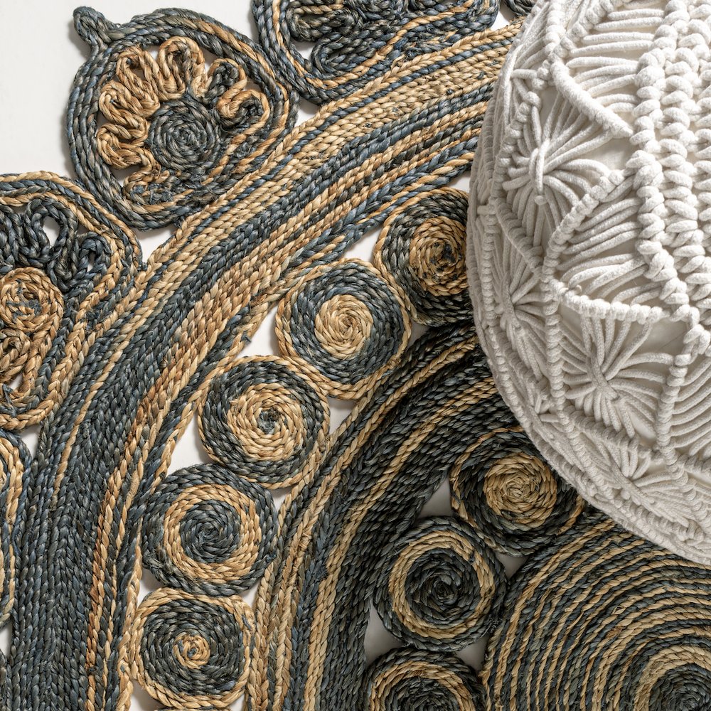 Flora Medallion Contemporary Bohemian Round Jute Area Rug. Picture 2