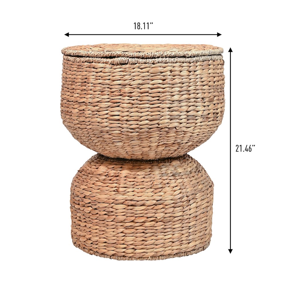 Bhola Hourglass Handwoven Hyacinth Storage Accent Table With Lid. Picture 3