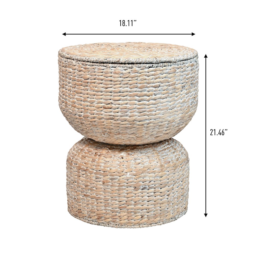 Bhola Hourglass Handwoven Hyacinth Storage Accent Table With Lid. Picture 3