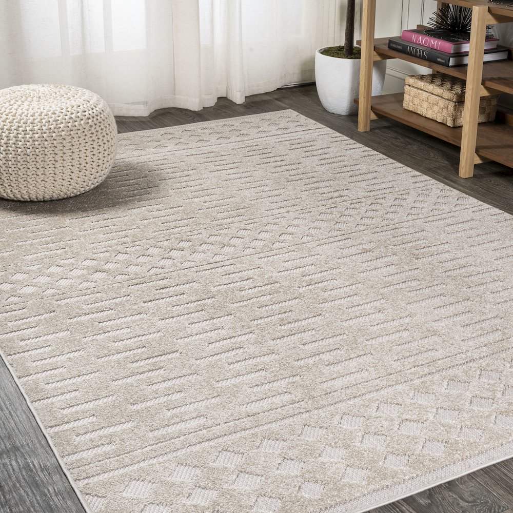 Xlendi High-Low Pile Moroccan Geometric Indoor/Outdoor Area Rug. Picture 2