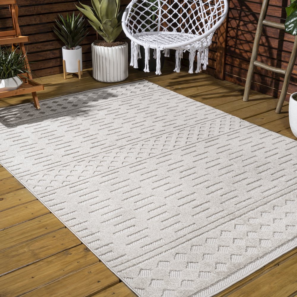 Xlendi High-Low Pile Moroccan Geometric Indoor/Outdoor Area Rug. Picture 6