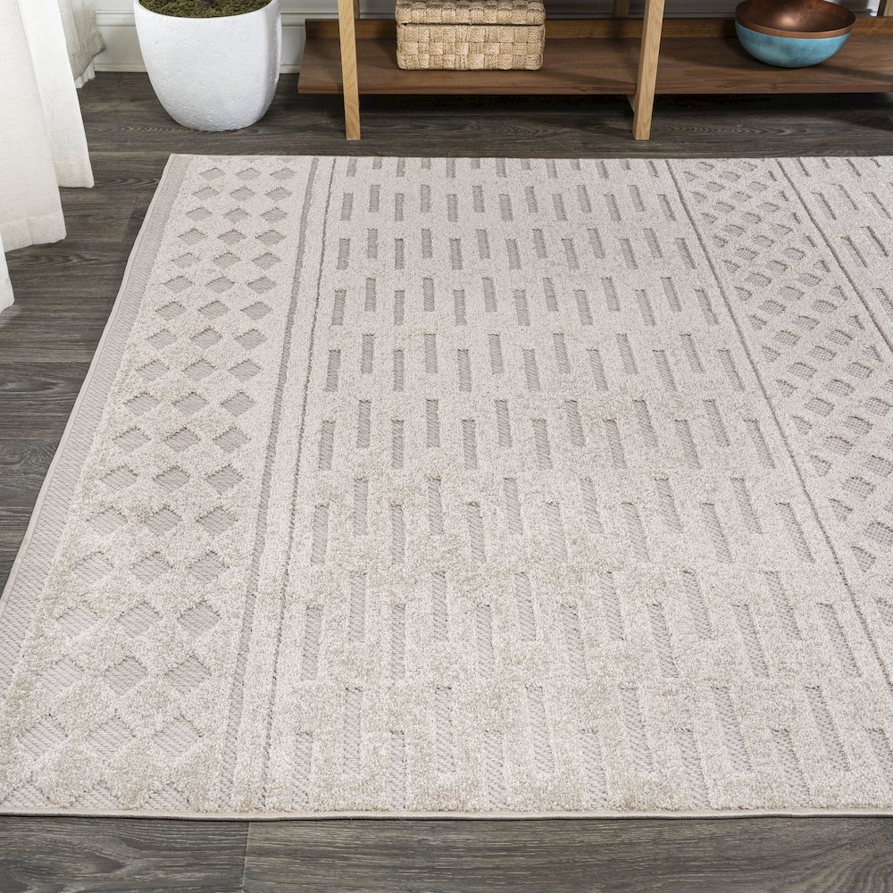 Xlendi High-Low Pile Moroccan Geometric Indoor/Outdoor Area Rug. Picture 3