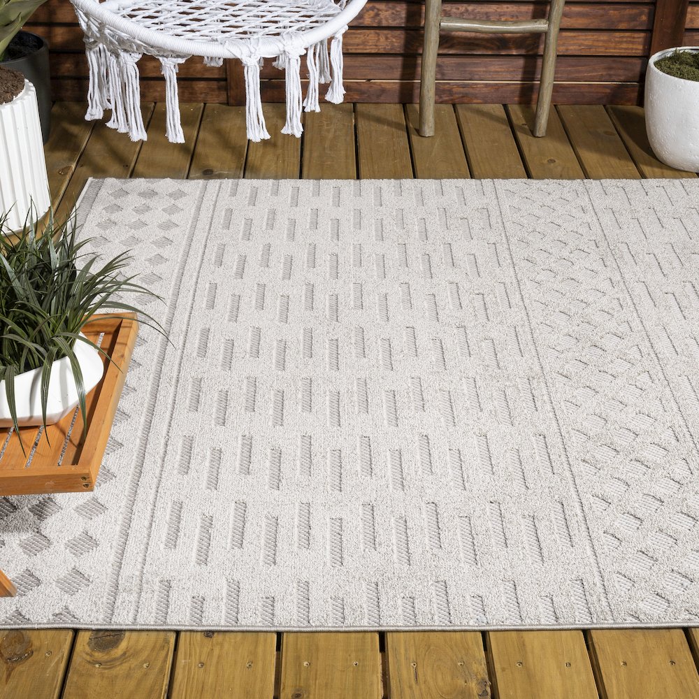 Xlendi High-Low Pile Moroccan Geometric Indoor/Outdoor Area Rug. Picture 7