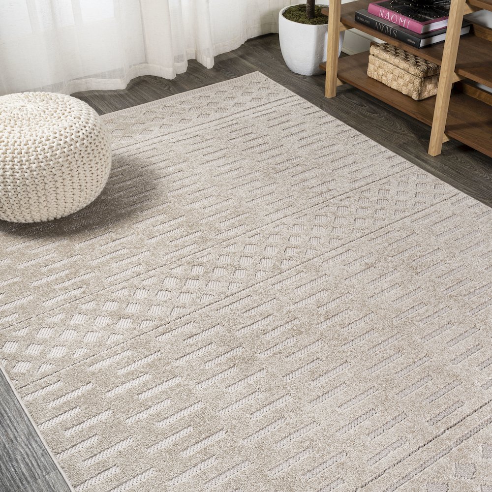 Xlendi High-Low Pile Moroccan Geometric Indoor/Outdoor Area Rug. Picture 4