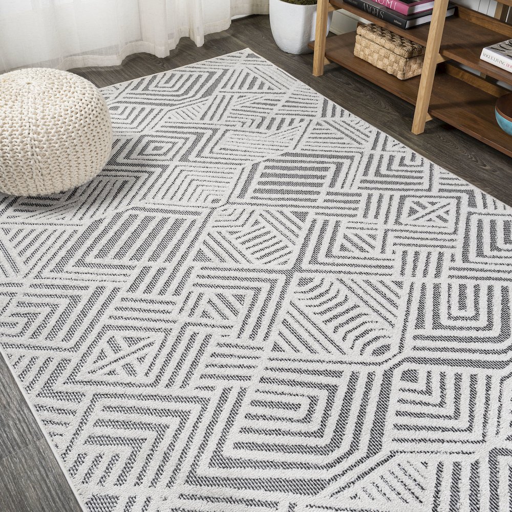 Jordan High-Low Pile Art Deco Geometric Indoor/Outdoor Area Rug. Picture 4