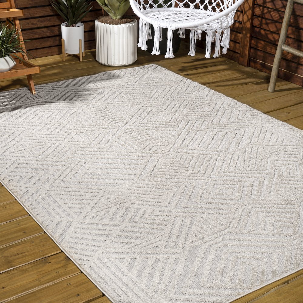Jordan High-Low Pile Art Deco Geometric Indoor/Outdoor Area Rug. Picture 6