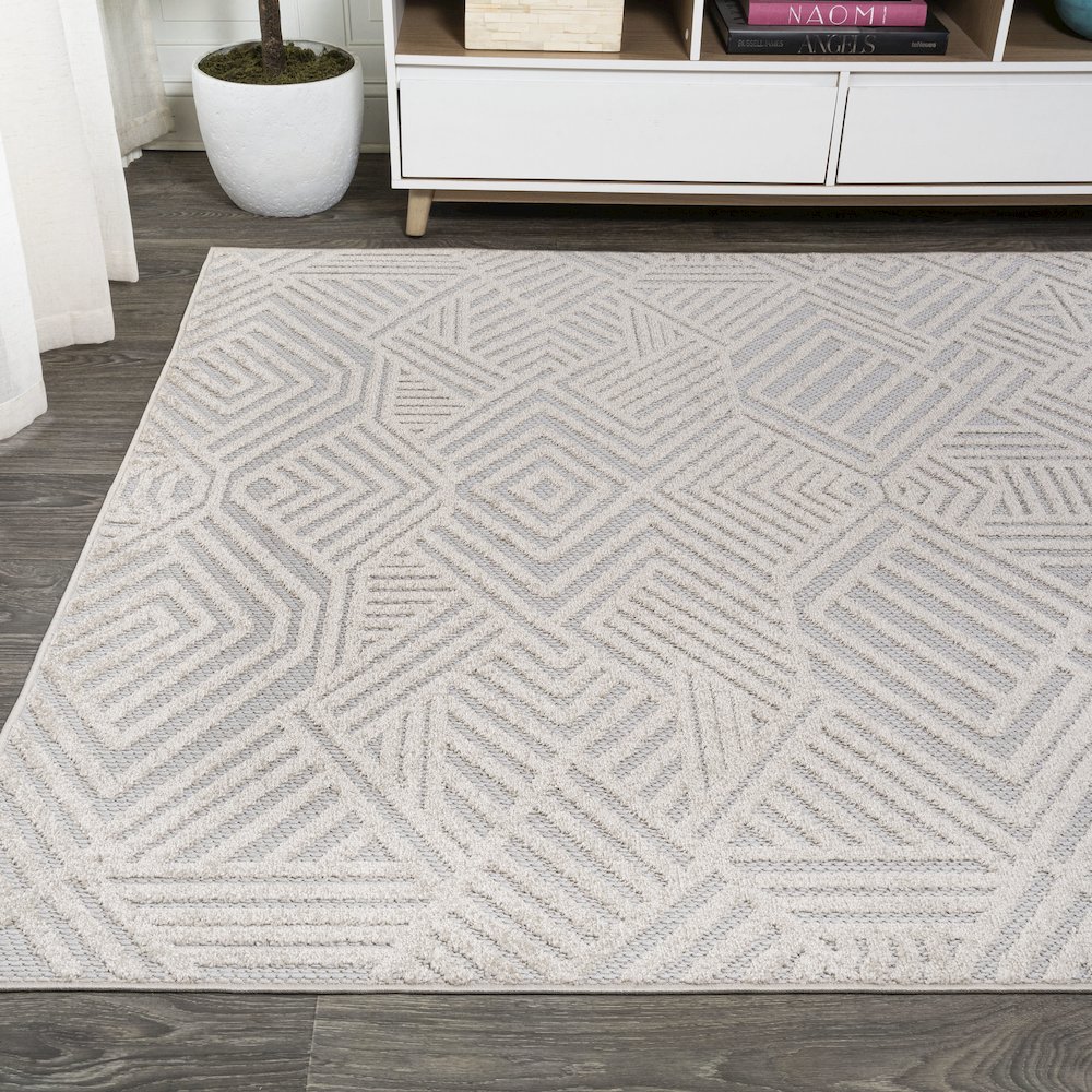 Jordan High-Low Pile Art Deco Geometric Indoor/Outdoor Area Rug. Picture 3