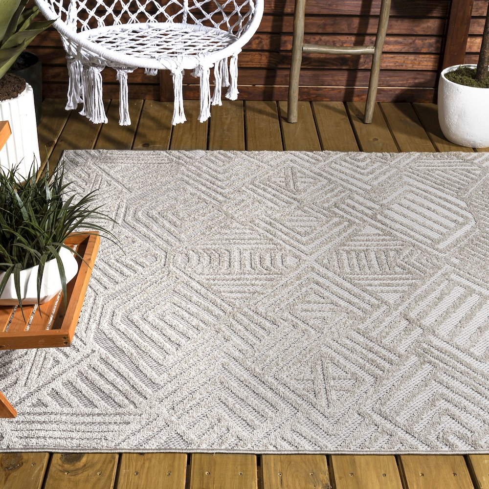 Jordan High-Low Pile Art Deco Geometric Indoor/Outdoor Area Rug. Picture 7