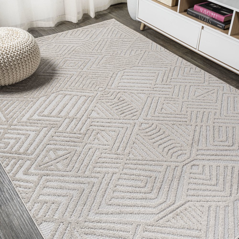 Jordan High-Low Pile Art Deco Geometric Indoor/Outdoor Area Rug. Picture 4