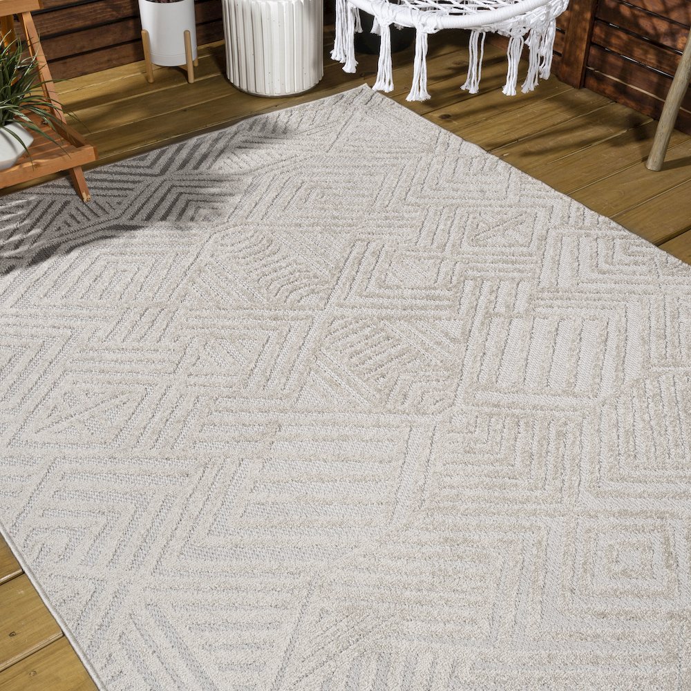 Jordan High-Low Pile Art Deco Geometric Indoor/Outdoor Area Rug. Picture 8