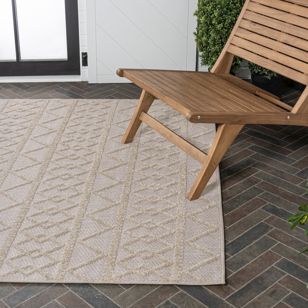 Aylan High-Low Pile Knotted Trellis Geometric Indoor/Outdoor Area Rug. Picture 7
