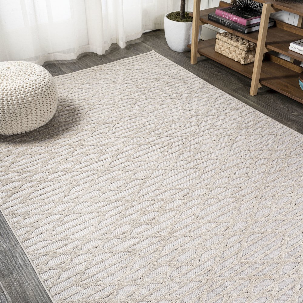 Ararat High-Low Pile Moroccan Diamond Modern Indoor/Outdoor Area Rug. Picture 4