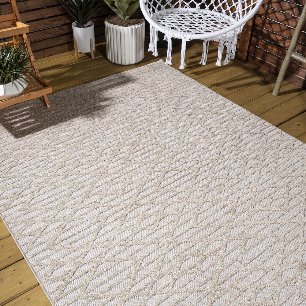 Ararat High-Low Pile Moroccan Diamond Modern Indoor/Outdoor Area Rug. Picture 8
