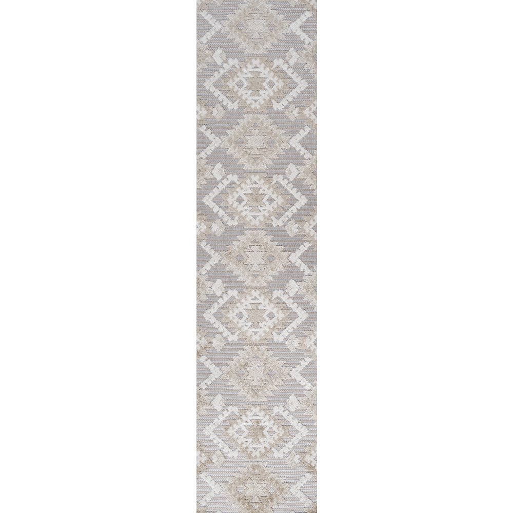 Sumak High-Low Pile Neutral Diamond Kilim Area Rug. Picture 1
