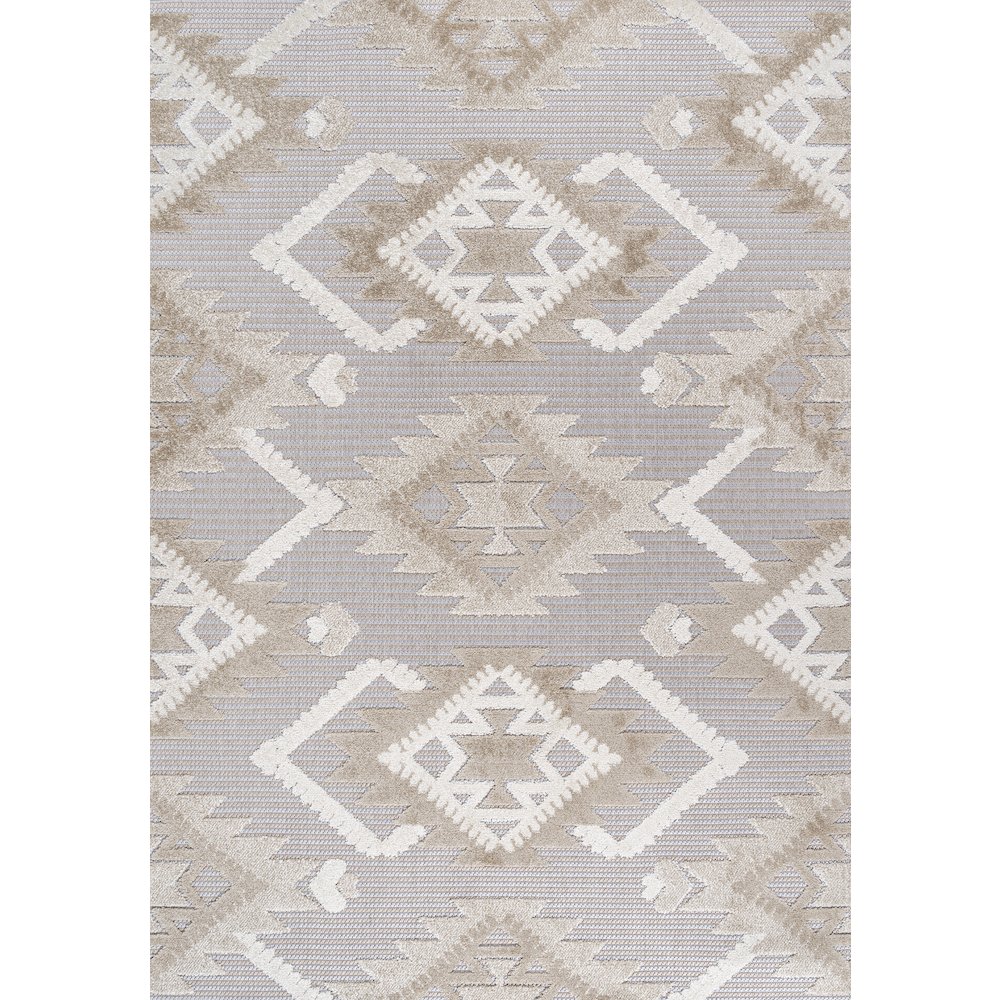 Sumak High-Low Pile Neutral Diamond Kilim Area Rug. Picture 1