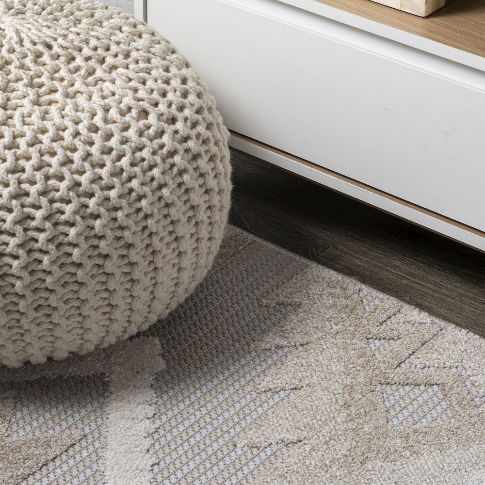 Sumak High-Low Pile Neutral Diamond Kilim Area Rug. Picture 5