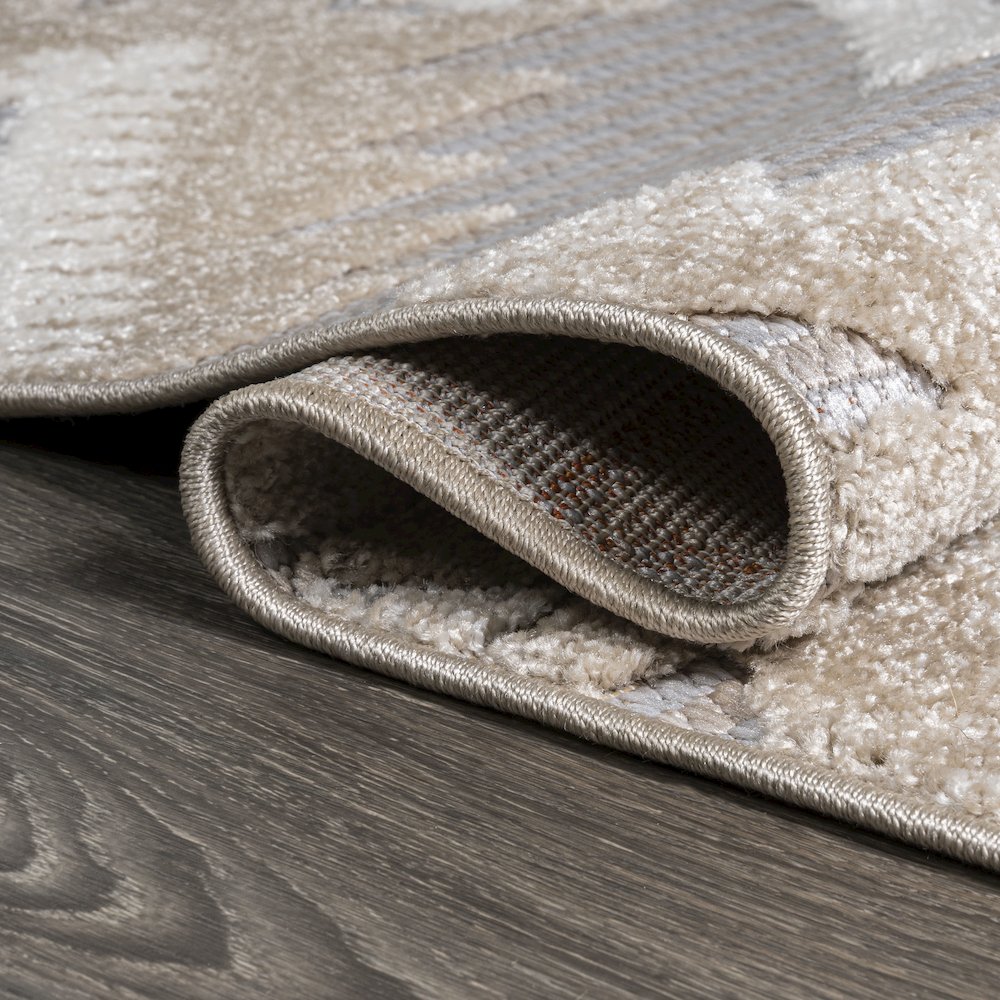 Sumak High-Low Pile Neutral Diamond Kilim Area Rug. Picture 8